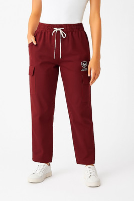 Olive Solid Men Maroon Track Pants