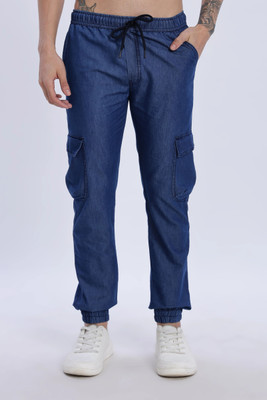 24 Street Solid Men Dark Blue Track Pants