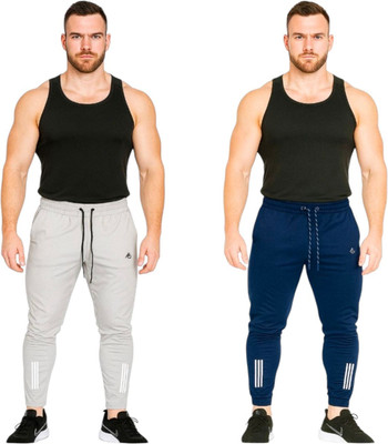 SureFits Striped Men Grey, Dark Blue Track Pants