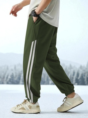 Novus Knitting Striped Men Green Track Pants