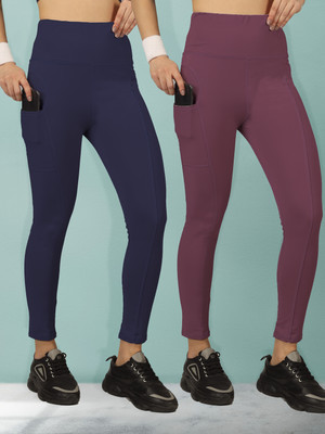 BEYOGINI Solid Women Blue, Purple Tights