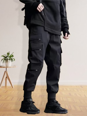 Jump Cuts Printed Men Black Track Pants