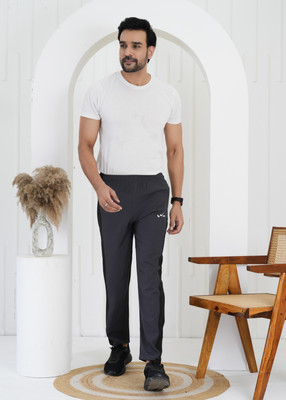 wynx Solid, Striped Men Grey Track Pants