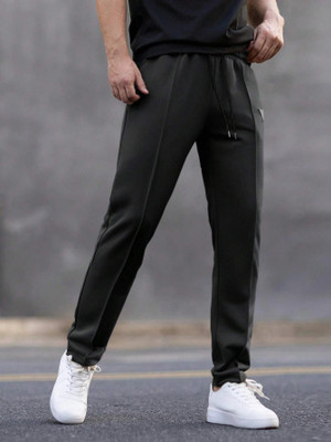 LIBJA Solid Men Black Track Pants
