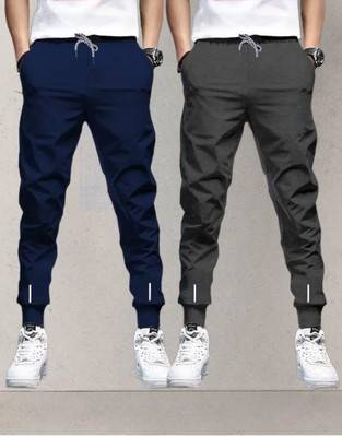 HouseOfCommon Solid Men Grey, Blue Track Pants