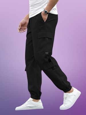 Kesaria Textile Solid Men Black Track Pants
