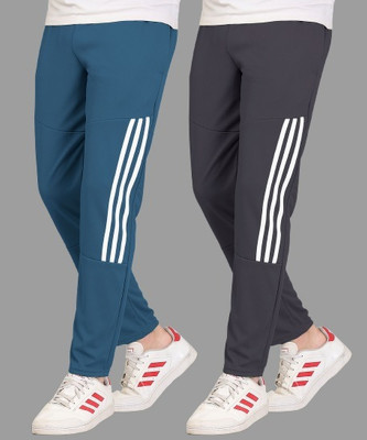 Cronix Striped Men Light Blue, Grey Track Pants