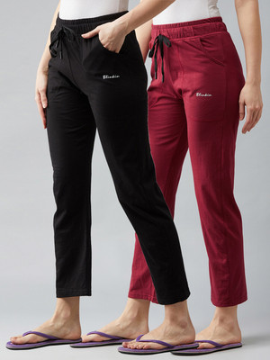BLINKIN Solid Women Maroon, Black Track Pants