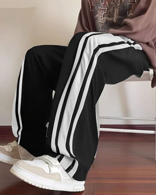 AOOSH Striped Men Black, White Track Pants