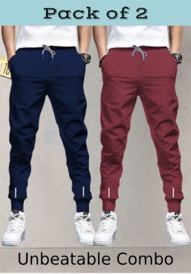 Reya Solid Men Maroon, Blue Track Pants