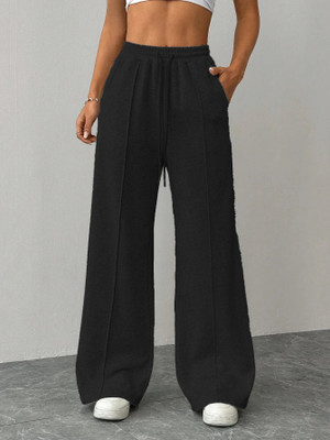 CLOTHINK India Solid Women Black Track Pants