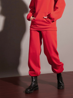 SASSAFRAS Solid Women Red Track Pants