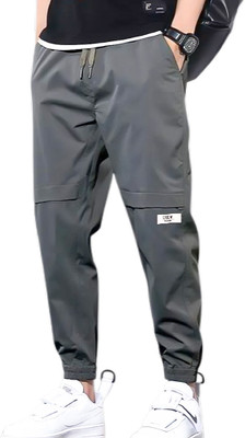 Joggers Park Solid Men Grey Track Pants