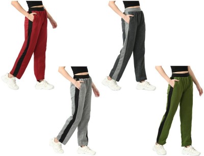 Indistar Striped Women Maroon, Black, Green Track Pants