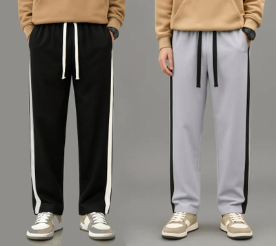 Yuvraah Striped Men Black, Grey Track Pants