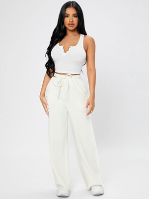 Dockstreet Loose Fit Women White Trousers
