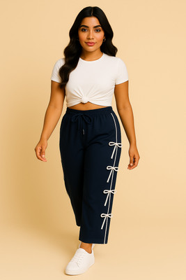 Fabhaat Self Design Women Dark Blue, White Track Pants