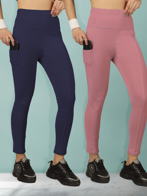 BEYOGINI Solid Women Blue, Pink Tights