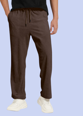 NIVEDANM Solid Men Brown Track Pants