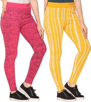 Weboasis Printed Women Yellow, Pink Track Pants