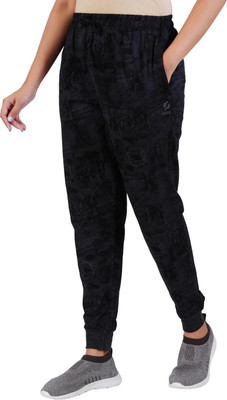 Guide Printed Women Black Track Pants