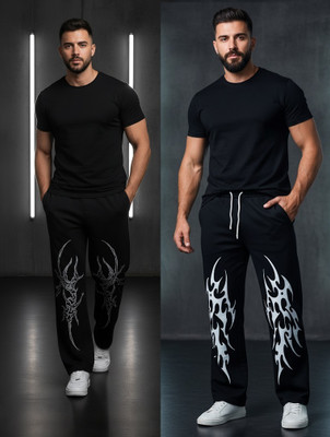 Nikolov Printed Men Black Track Pants
