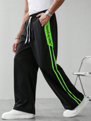 LOTHRIC Printed, Striped Men Black Track Pants