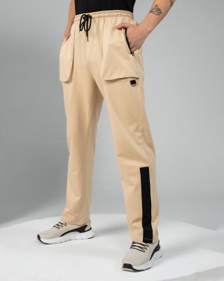 EDRIO Colorblock Men Beige Track Pants