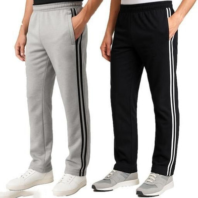 TRENDEFY Striped Men Black, Grey, White Track Pants