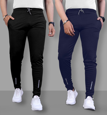 Z-DEVIL Self Design Men Black, Blue Track Pants