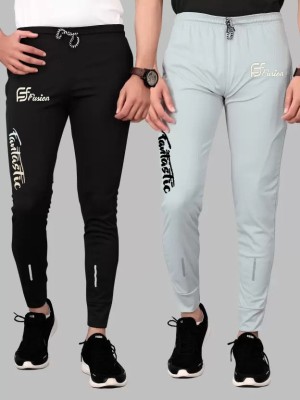 SALE FUSION Printed Men Black, Grey Track Pants