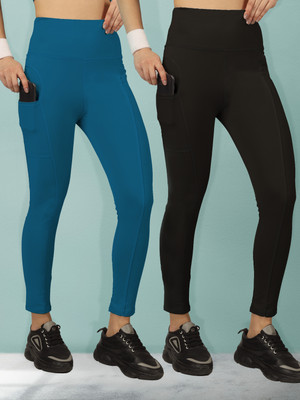 BEYOGINI Solid Women Blue, Purple Tights