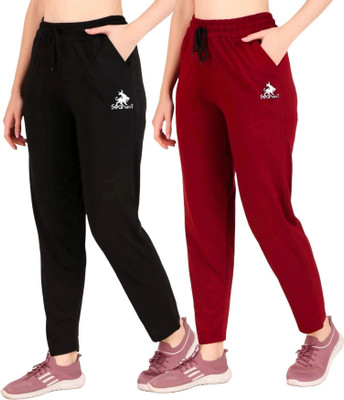 SEAPRINT Solid Women Black, Maroon Track Pants