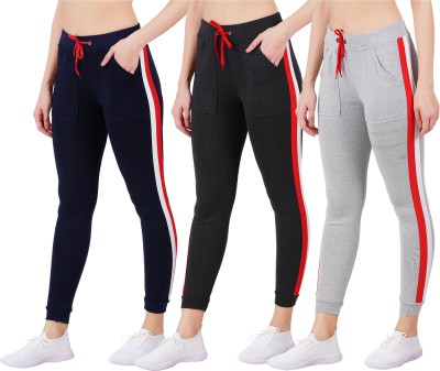 Just Live Fashion Striped Women Grey, Black, Blue Track Pants