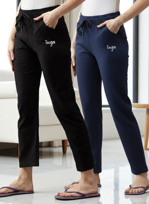 HouseOfCommon Solid Women Black, Blue Track Pants