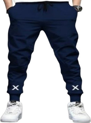 BM TEX Printed Men Blue Track Pants
