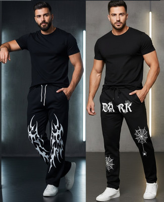 Nikolov Printed Men Black Track Pants