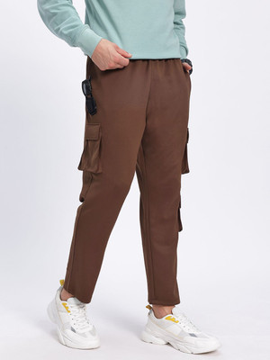 Glitchez Solid Men Brown Track Pants
