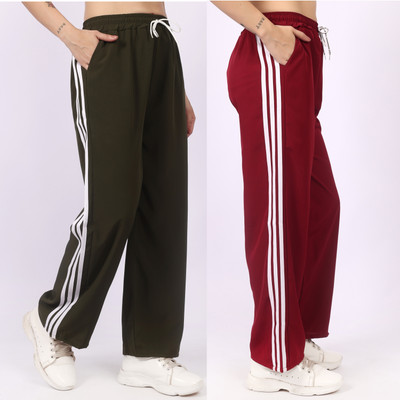 Aileyis Striped Women Dark Green, Maroon Track Pants