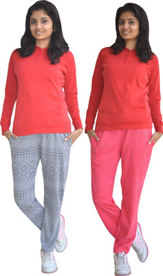 HouseOfCommon Printed Women Pink, Grey Track Pants