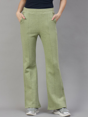 98 Degree North Solid Women Light Green Track Pants