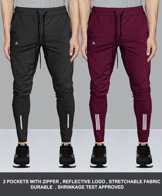 Z-DEVIL Colorblock Men Black, Maroon Track Pants
