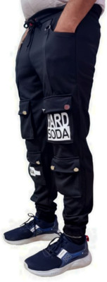 Wild Magic Self Design Men Black Track Pants