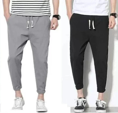 HoC Solid Men Grey, Black Track Pants