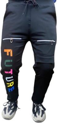 Wild Magic Solid, Self Design Men Black Track Pants