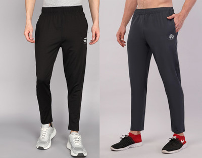 CornerKick Solid, Printed Men Black, Grey Track Pants