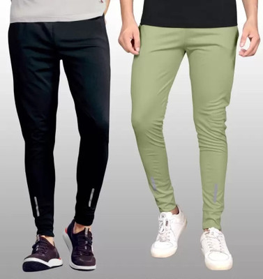 FLYENZA Solid Men Black, Light Green Track Pants