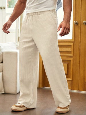RIDHUDEE Striped Men White Track Pants