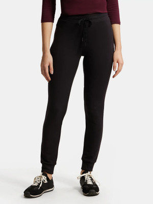 JOCKEY 1323 Super Combed Cotton Elastane French Terry Slim Fit Solid Women Black Track Pants