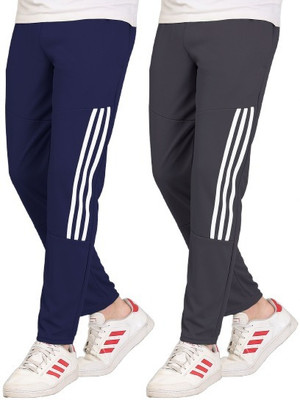 Cronix Striped Men Grey, Dark Blue Track Pants